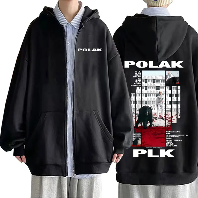 Mens Fashion Zip Up Hoodies - ラッパー、Plk Polakのプリント入りジップアップパーカー。メンズ、ヴィンテージ、カジュアル、オーバーサイズ、ジャケット、コート。男女兼用、ヒップホップファッション、ポップミュージック、ジップアップパーカー。