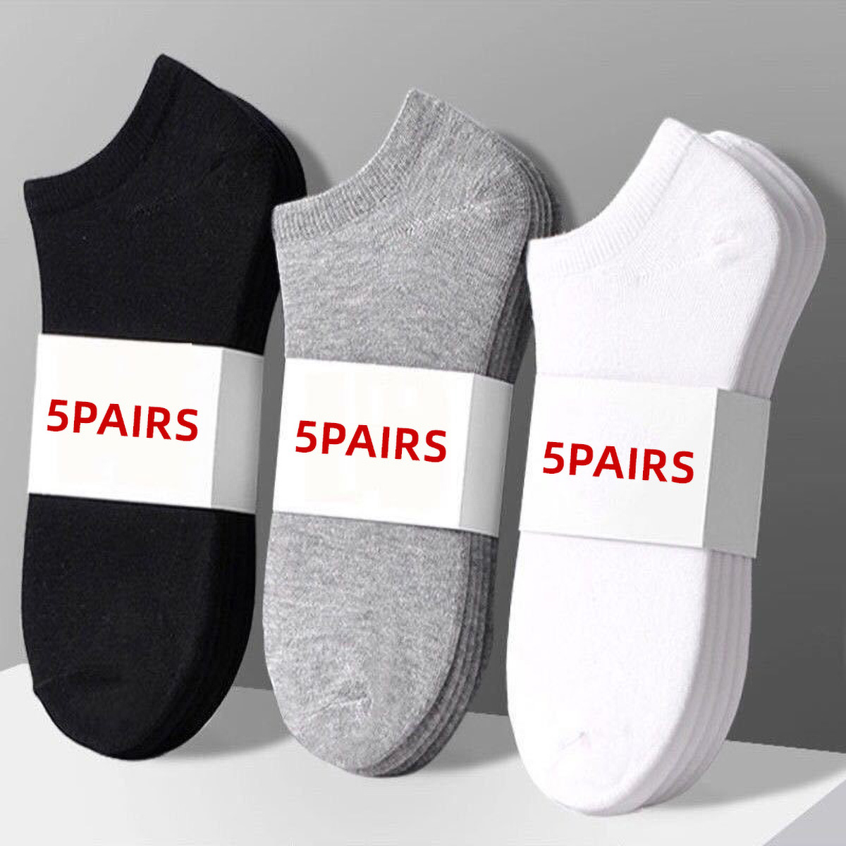 Socks Ankle Men - 5足組 ユニセックス カジュアル 無地 ボートソックス 薄手