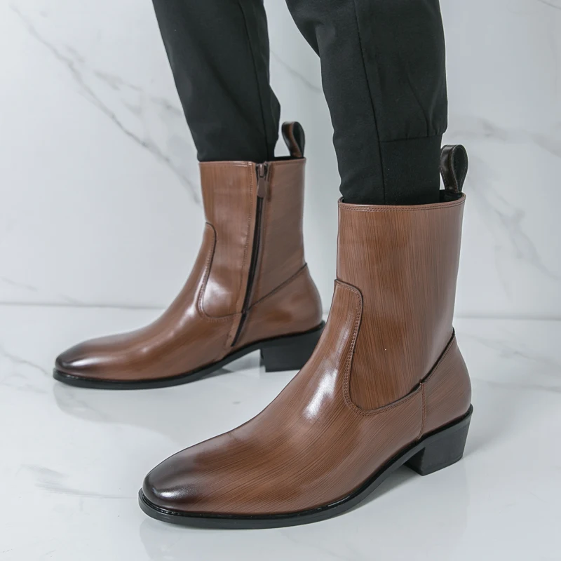 Men'S Fashion News - クラシックで快適なアンクルブーツ、ボタスファッション、メンズカジュアルレザーチェルシーブーツ、新デザイン、ハイカットシューズ、ポインテッドトゥ、ビジネスシューズ