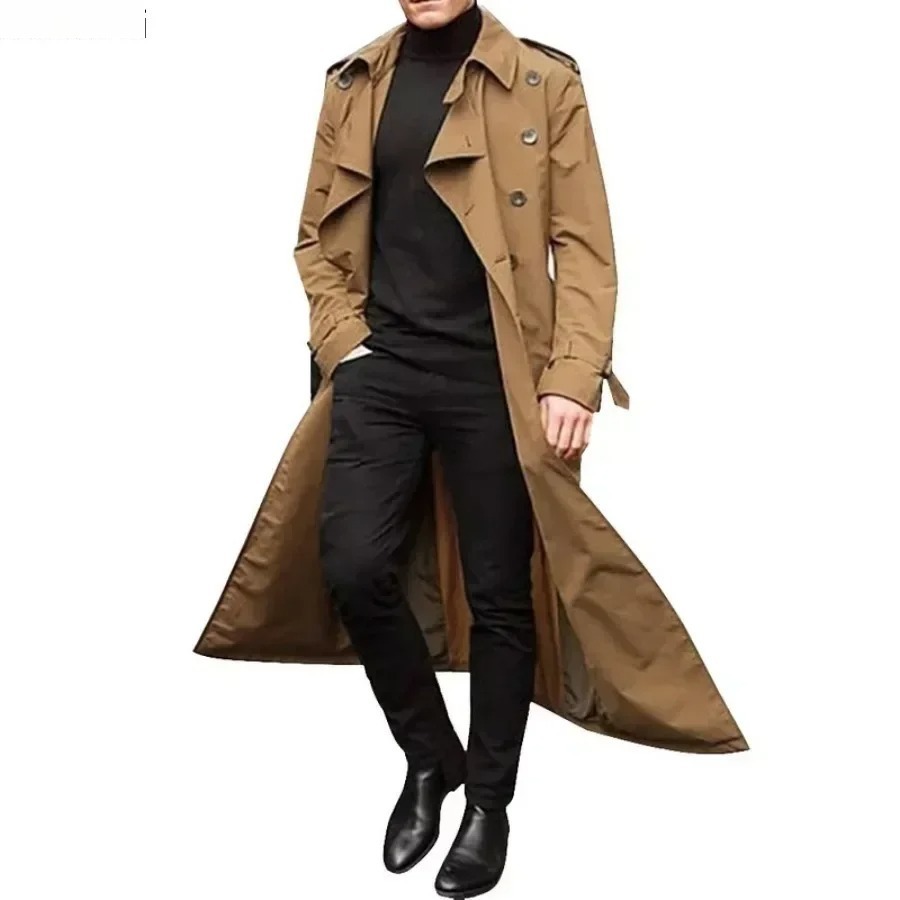 Men'S Fashion X - メンズロングトレンチコートジャケットファッションエレガントな男性防風オーバーコートトレンドストリート男性ビジネスカジュアルスリムロングコート