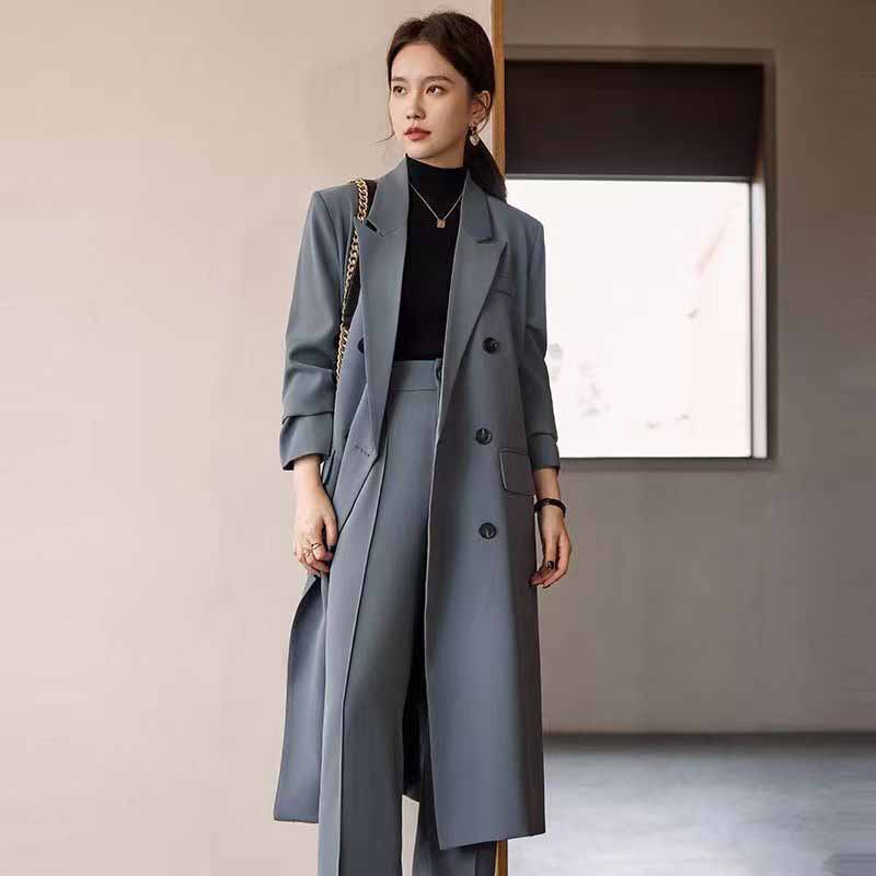Men'S Fashion X - FANAN エレガントなロングトレンチコート女性韓国ダブルブレストオフィスレディブレザージャケットファッションストリート長袖オーバーコート