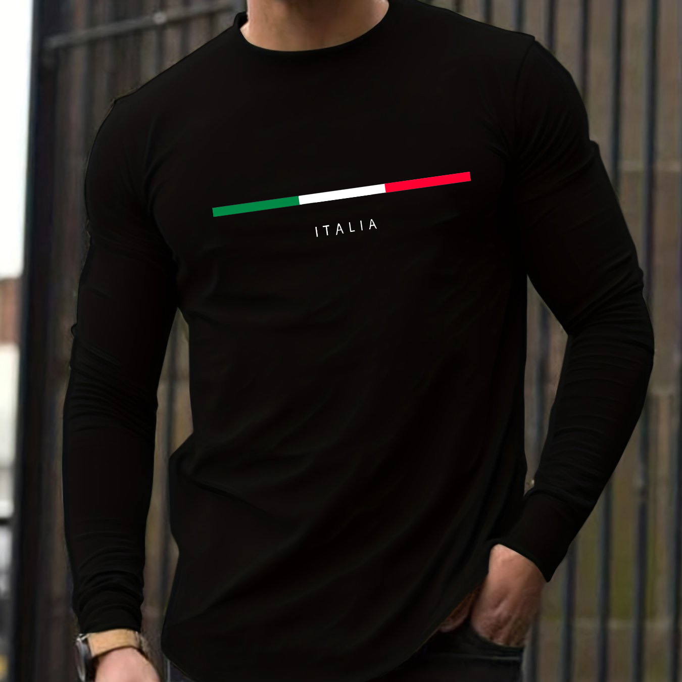 Men'S Fashion T Shirts - 100% 純綿メンズ長袖ラウンドネックルーズイタリア柄プリント春と秋のカジュアル多用途 T シャツトップ