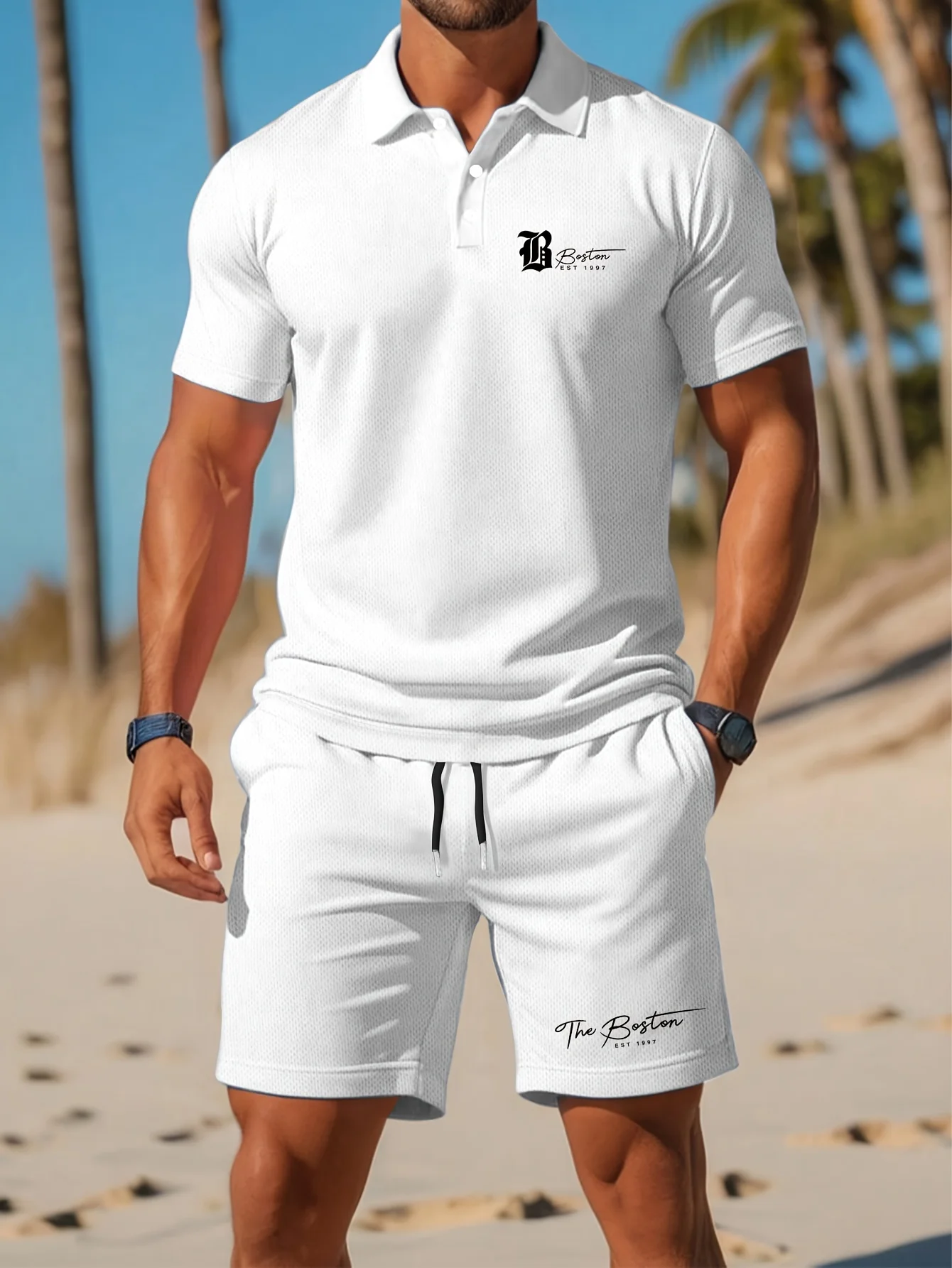 Mens Fashion Clothes - 夏の新作メンズポロシャツセット カジュアルスポーティー クールでおしゃれ スリムフィット 通気性のある無地 半袖ショートパンツセット
