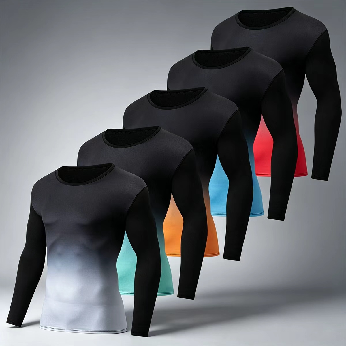 Men'S Fashion T Shirts - 秋冬メンズ・ティーン向けファッショナブルなグラデーション長袖Tシャツカジュアルスポーツランニングベースアンダーウェアセット