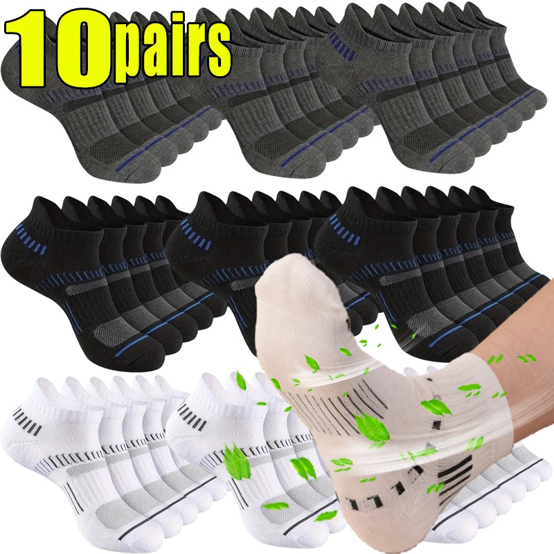Socks Ankle Men - 1-10 ペア通気性メッシュ男性靴下綿ローカット足首吸湿靴下ランニングカジュアルアンチスリップ吸汗スポーツショートソックス