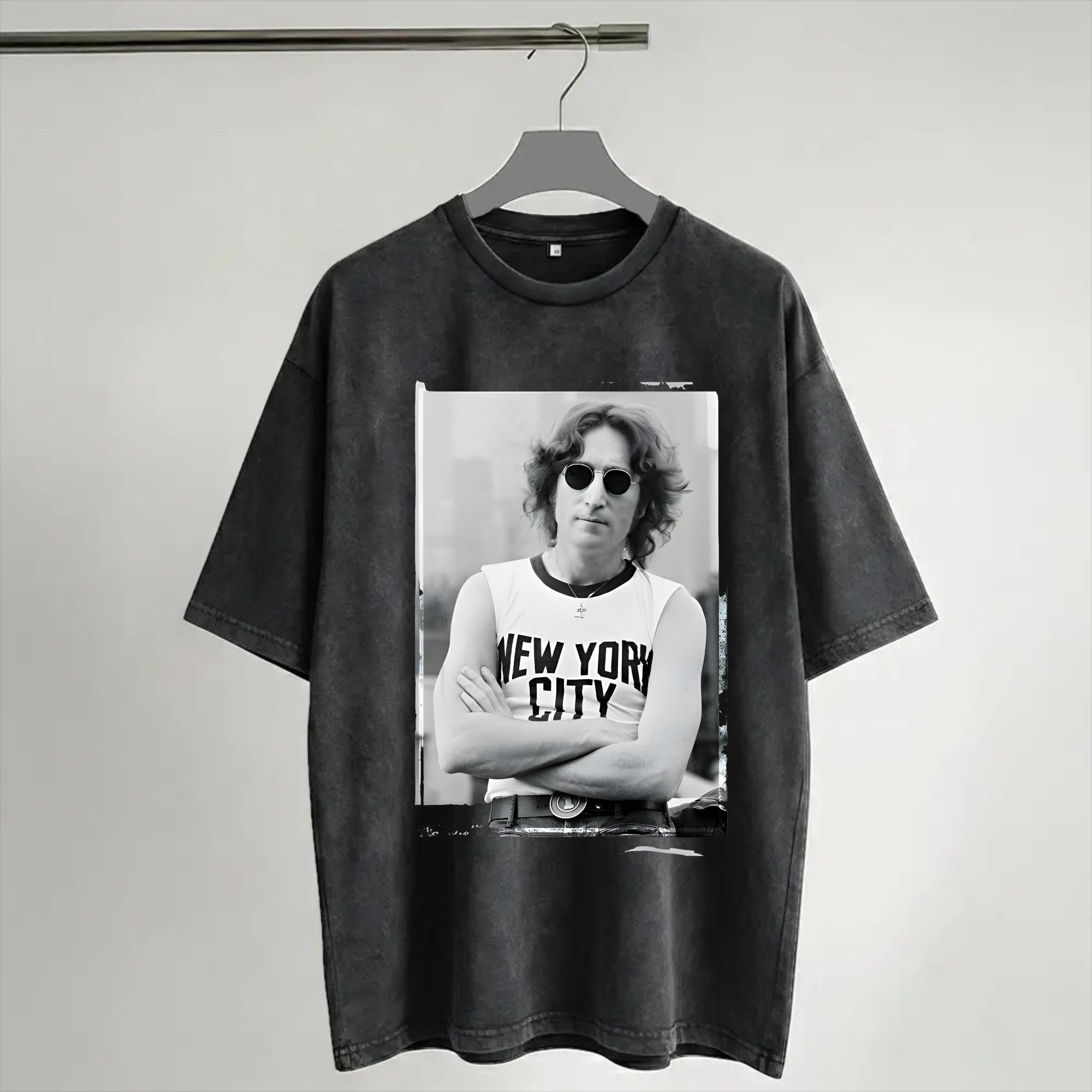 Men'S Fashion New York - 原宿ウォッシュドシャツ ジョン・レノン 1972 ライブニューヨークシティ衣装 ファッション Tシャツ