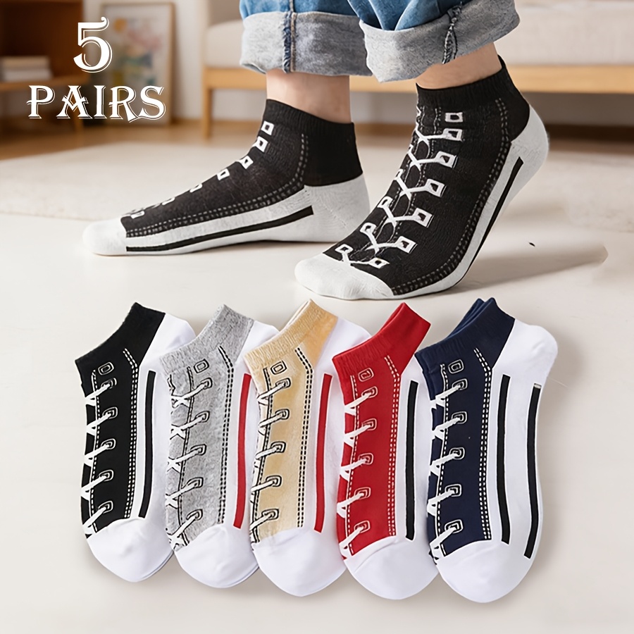 Socks Ankle Men - 5 ペアメンズ夏薄い綿ボートソックス通気性汗吸収防臭目に見えないスポーツコンフォートソックス