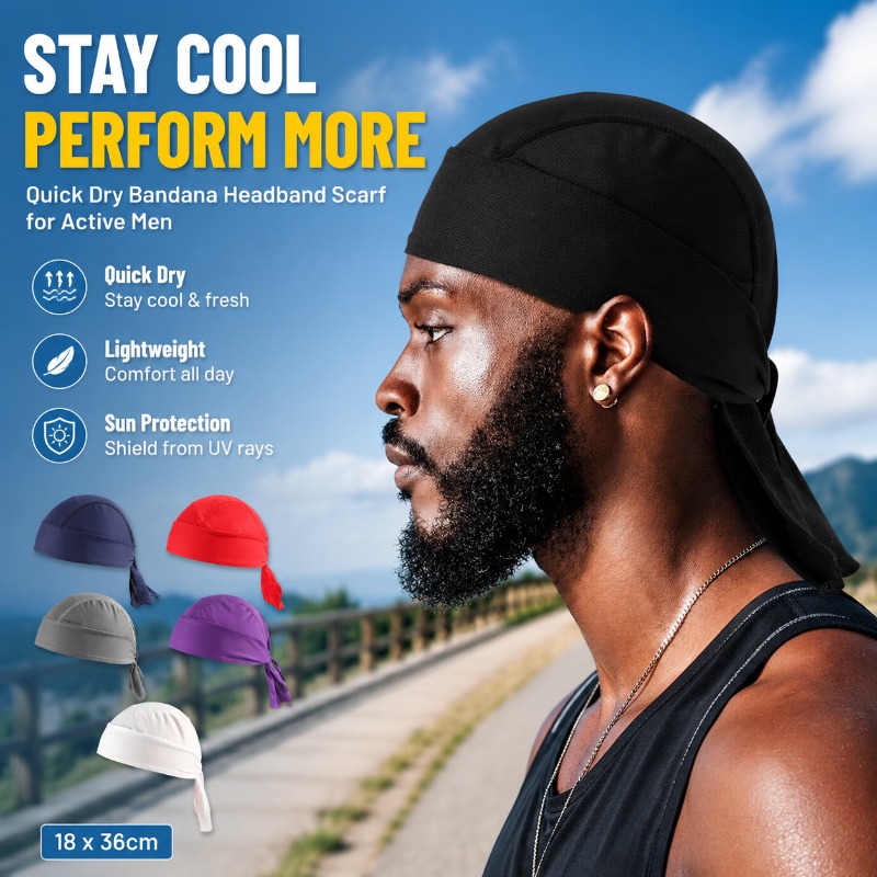 Men'S Fashion With Hat - 速乾性ポリエステルバンダナヘッドバンドスカーフ男性用夏ランニングハイキングサイクリングバラクラバ帽子18x36cm