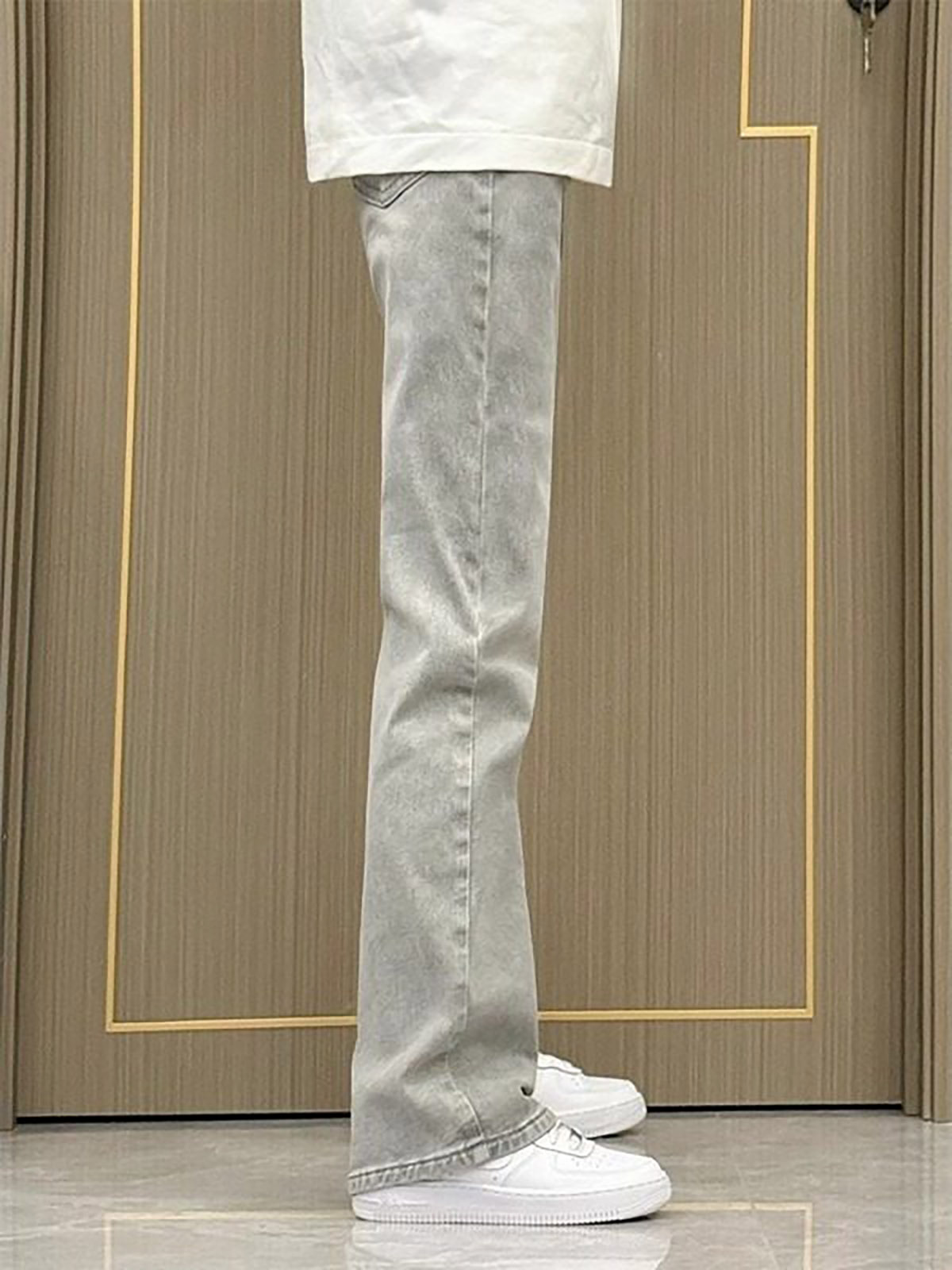 Men'S Fashion Grey Jeans - スモークグレーのストレートレッグスリムフィットジーンズ メンズ ウォッシュドヴィンテージアメリカンスタイル 春ファッション スリミングトラウザーズ カジュアルウェア
