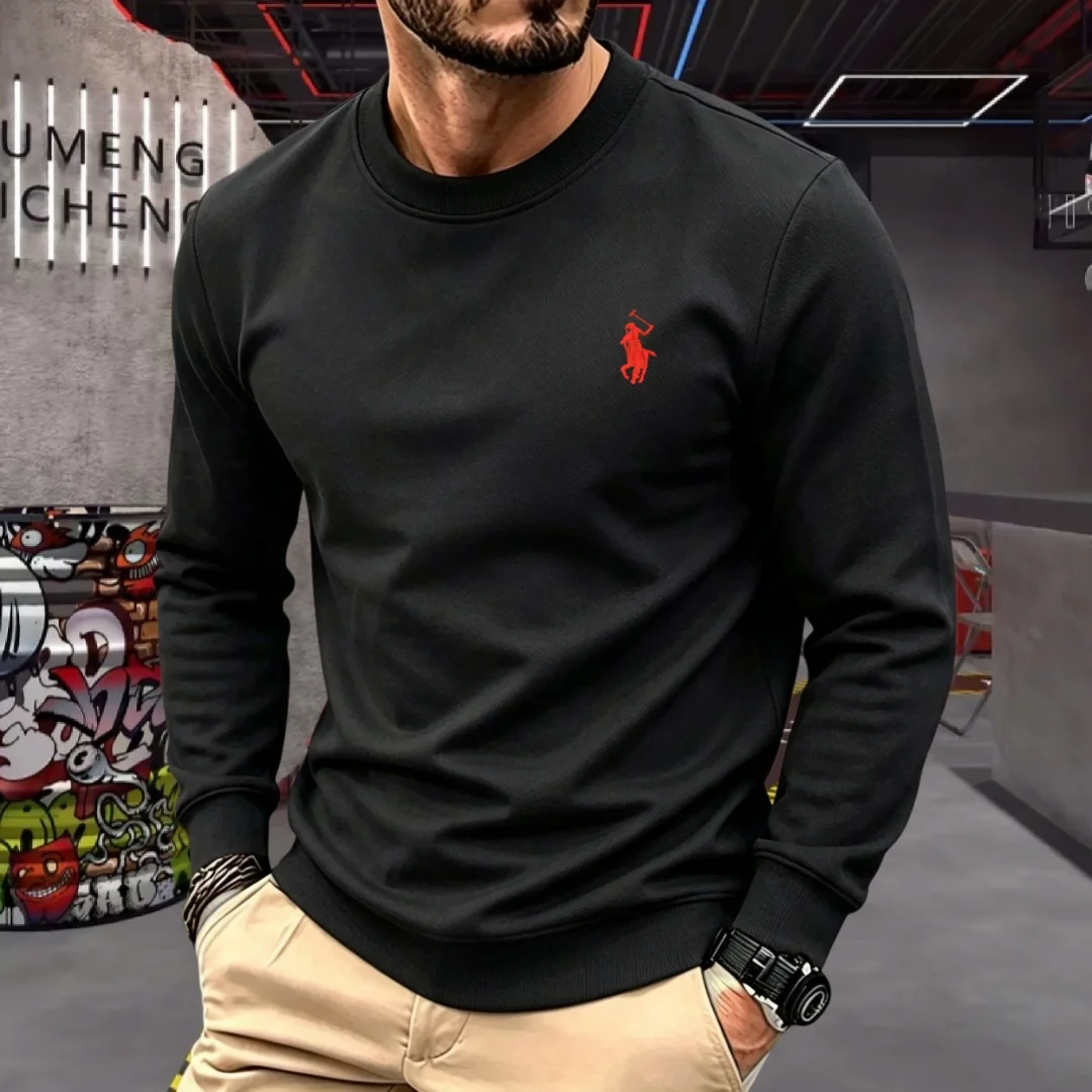 Men'S Fashion T Shirts - 柔らかいコットン素材を使用した、高級ブランドのメンズ長袖ラウンドネックTシャツ。秋のファッションに合う、刺繍が施されたゆったりとした韓国風スウェットシャツで、カジュアルなトップスとして最適。