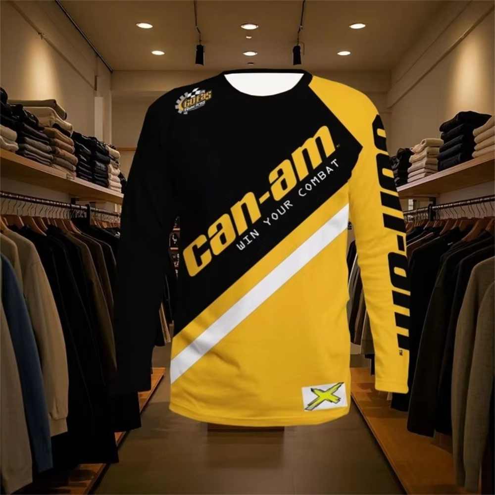 Mens Fashion Clothes - バイクレース用長袖ラウンドネックTシャツ、男女兼用、ファッショナブルなCan Amチーム長袖Tシャツ、スポーツメンズウェア