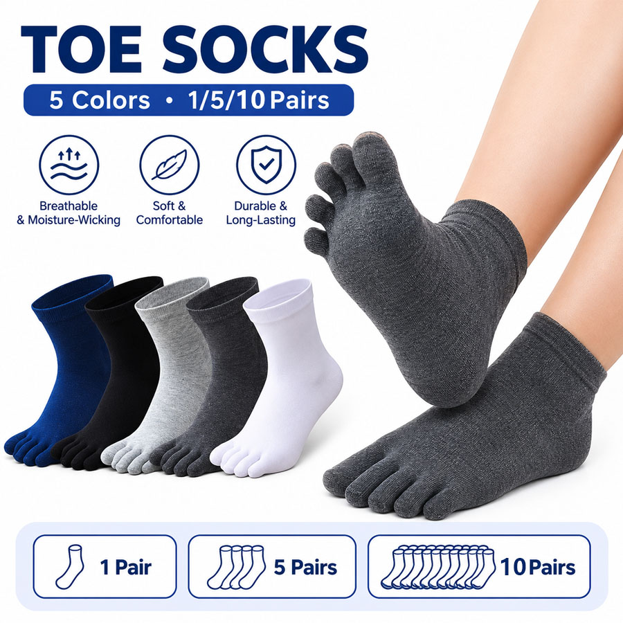 Socks Ankle Men - 1/5/12足組 男女兼用コットン製つま先ソックス、通気性のある五本指アスレチックランニングソックス、男性女性向け、誕生日プレゼント