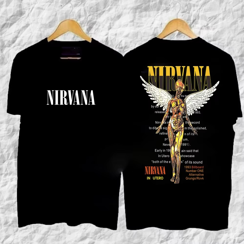 Poster Men Fashion - ニルヴァーナ ロックバンド クラシックアルバム ポスターグラフィックプリント コットンTシャツ ストリートウェア