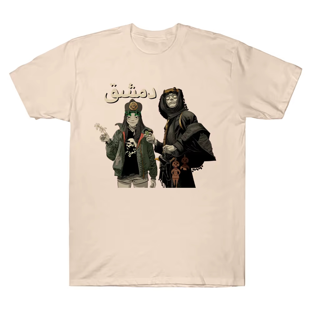 ロックバンド「ゴリラズ」のダマスカスポスターをプリントしたT - Poster Men Fashion のレビューと価格