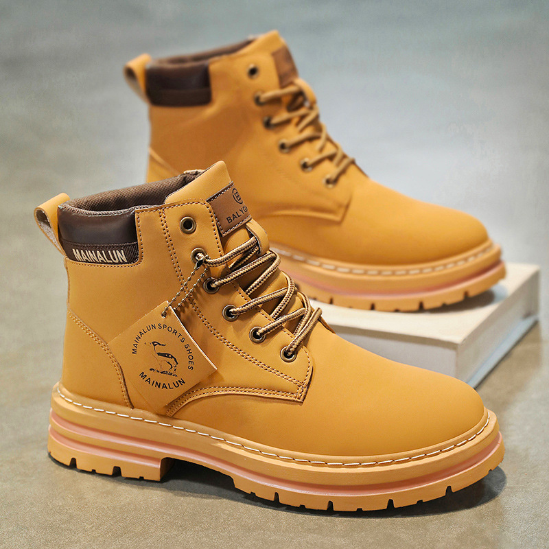 クラシックメンズハイカットブーツ高品質イエローレザーブーツフ - Men'S Fashion News のレビューと価格