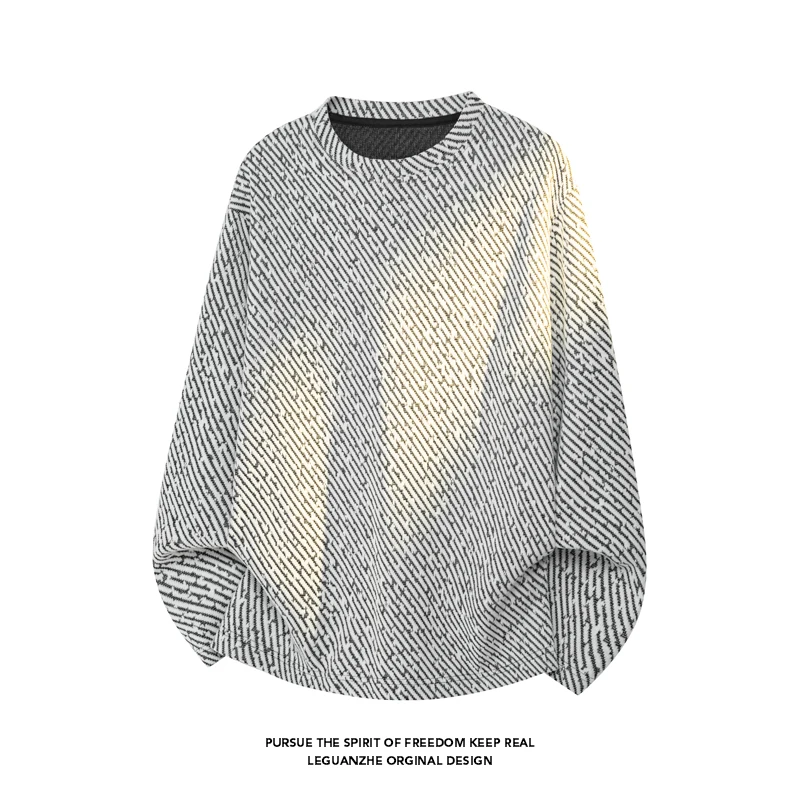 メンズ斜めストライプテクスチャード長袖Tシャツ、クルーネック - Men'S Fashion T Shirts のレビューと価格
