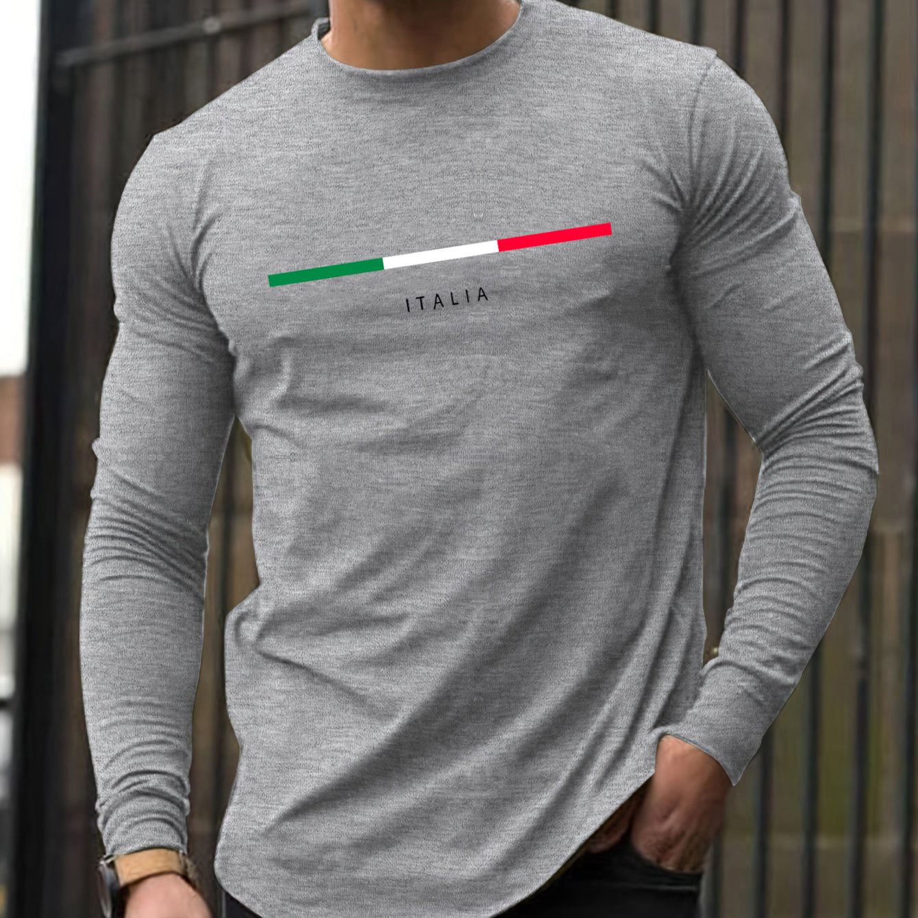 100% 純綿メンズ長袖ラウンドネックルーズイタリア柄プリン - Men'S Fashion T Shirts のレビューと価格