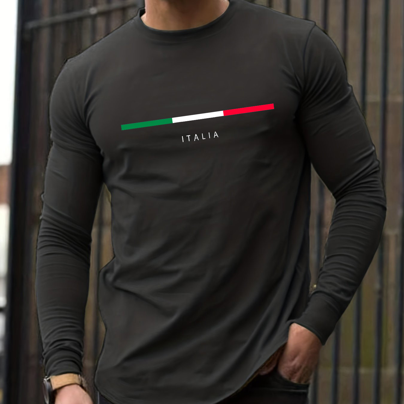 100% 純綿メンズ長袖ラウンドネックルーズイタリア柄プリン - Men'S Fashion T Shirts のレビューと価格