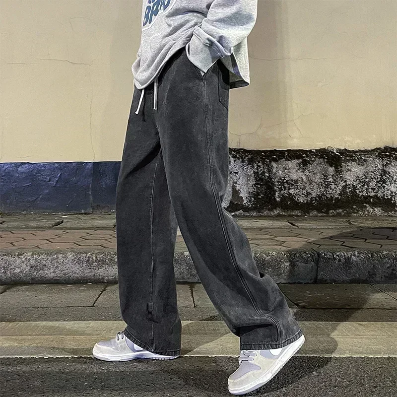 韓国風ストリートウェア、最新トレンドのゆったりとしたカジュア - Men'S Fashion Grey Jeans のレビューと価格