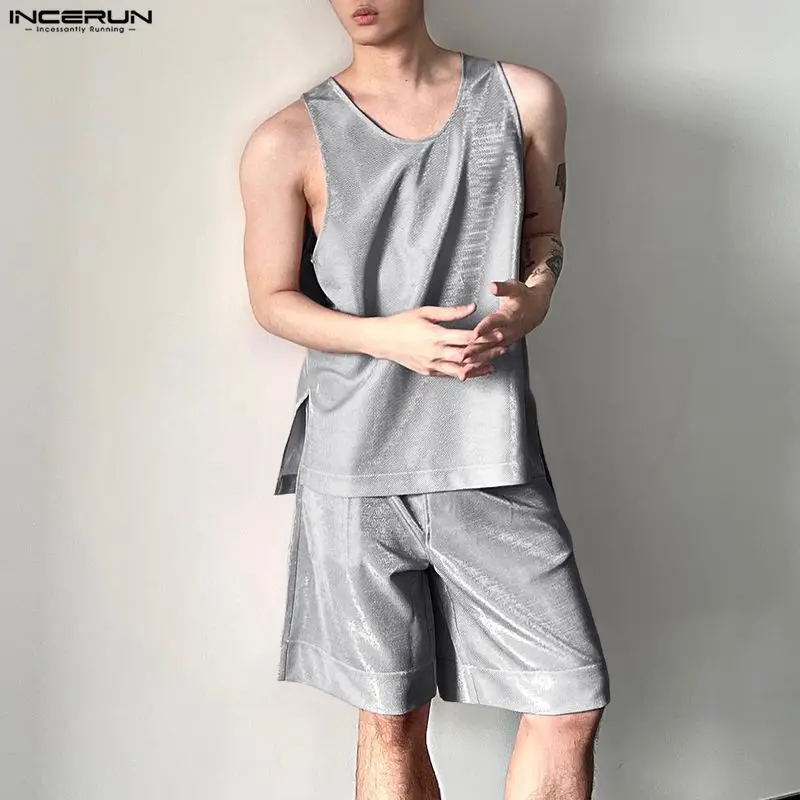 INCERUN メンズセット光沢のある固体 O ネックノース - Mens Fashion Summer のレビューと価格