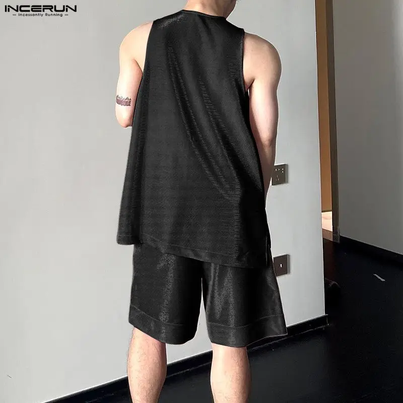 INCERUN メンズセット光沢のある固体 O ネックノース - Mens Fashion Summer のレビューと価格