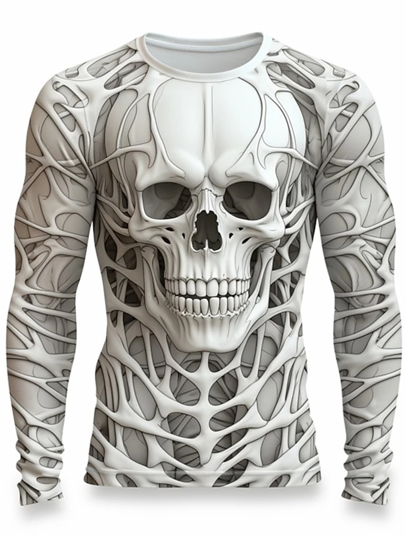 3Dプリントの骸骨柄Tシャツ。メンズ用、長袖、カジュアルファ - Men'S Fashion T Shirts のレビューと価格