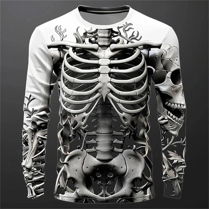 3Dプリントの骸骨柄Tシャツ。メンズ用、長袖、カジュアルファ - Men'S Fashion T Shirts のレビューと価格