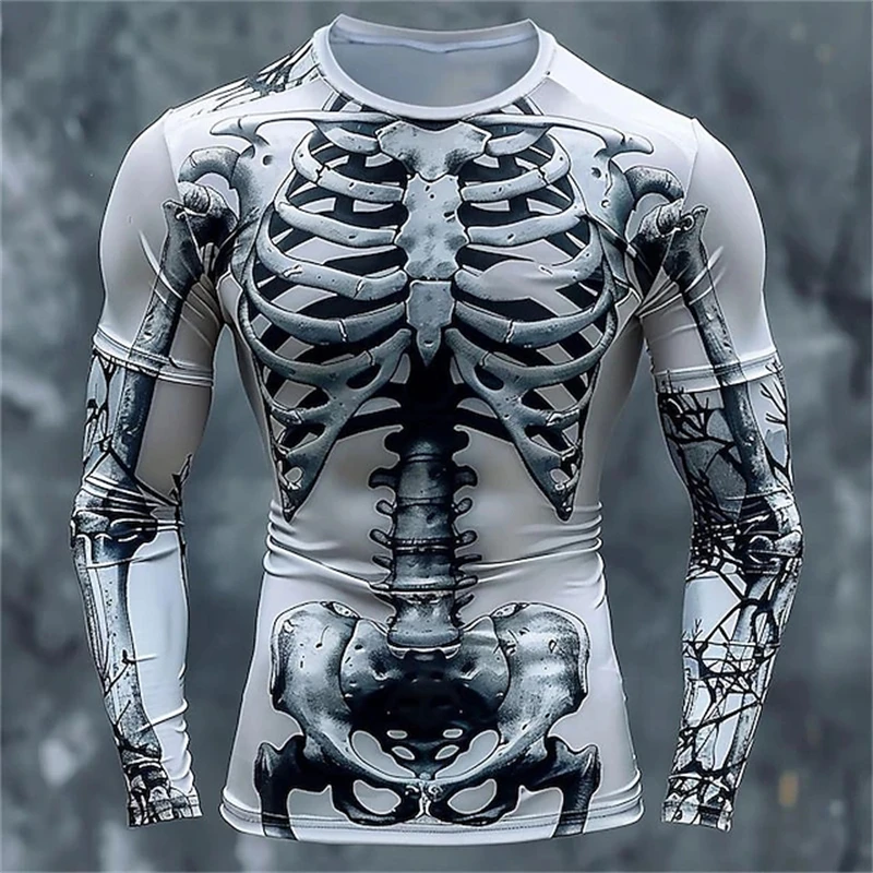 3Dプリントの骸骨柄Tシャツ。メンズ用、長袖、カジュアルファ - Men'S Fashion T Shirts のレビューと価格