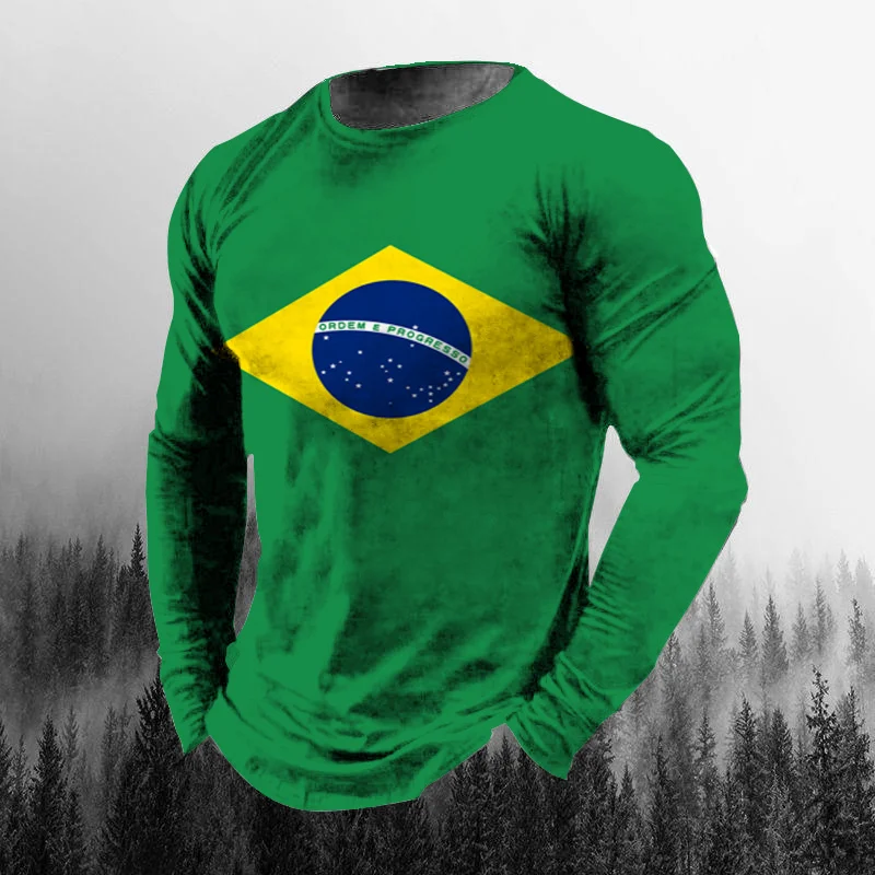 ヴィンテージ風ブラジル国旗3Dプリント、秋物、メンズ、Oネッ - Men'S Fashion T Shirts のレビューと価格